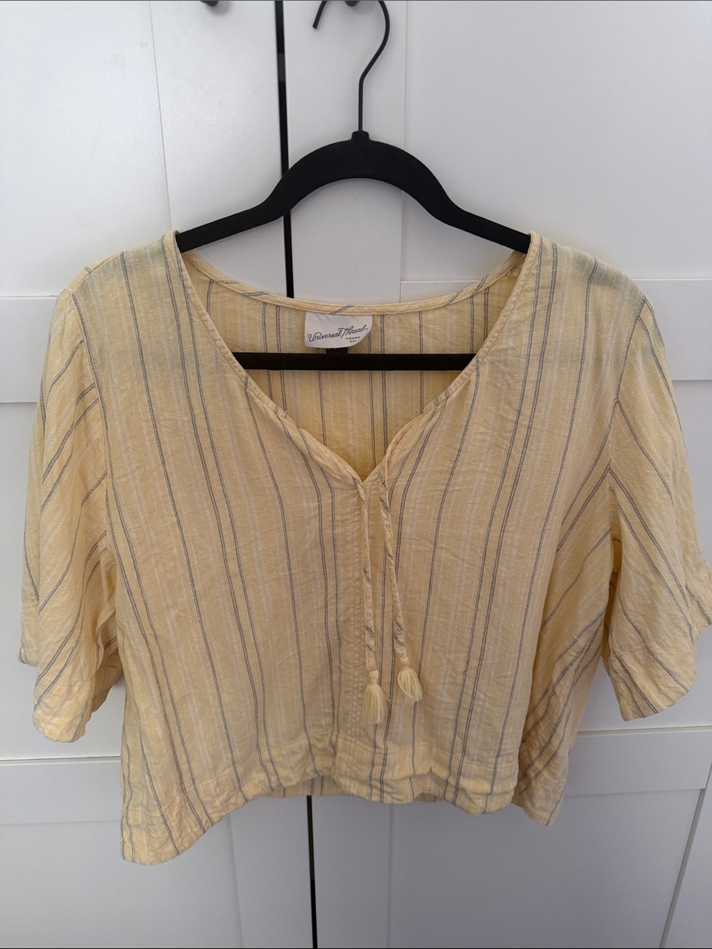 Universal Thread Yellow Stripe V-Neck Tie Front Top